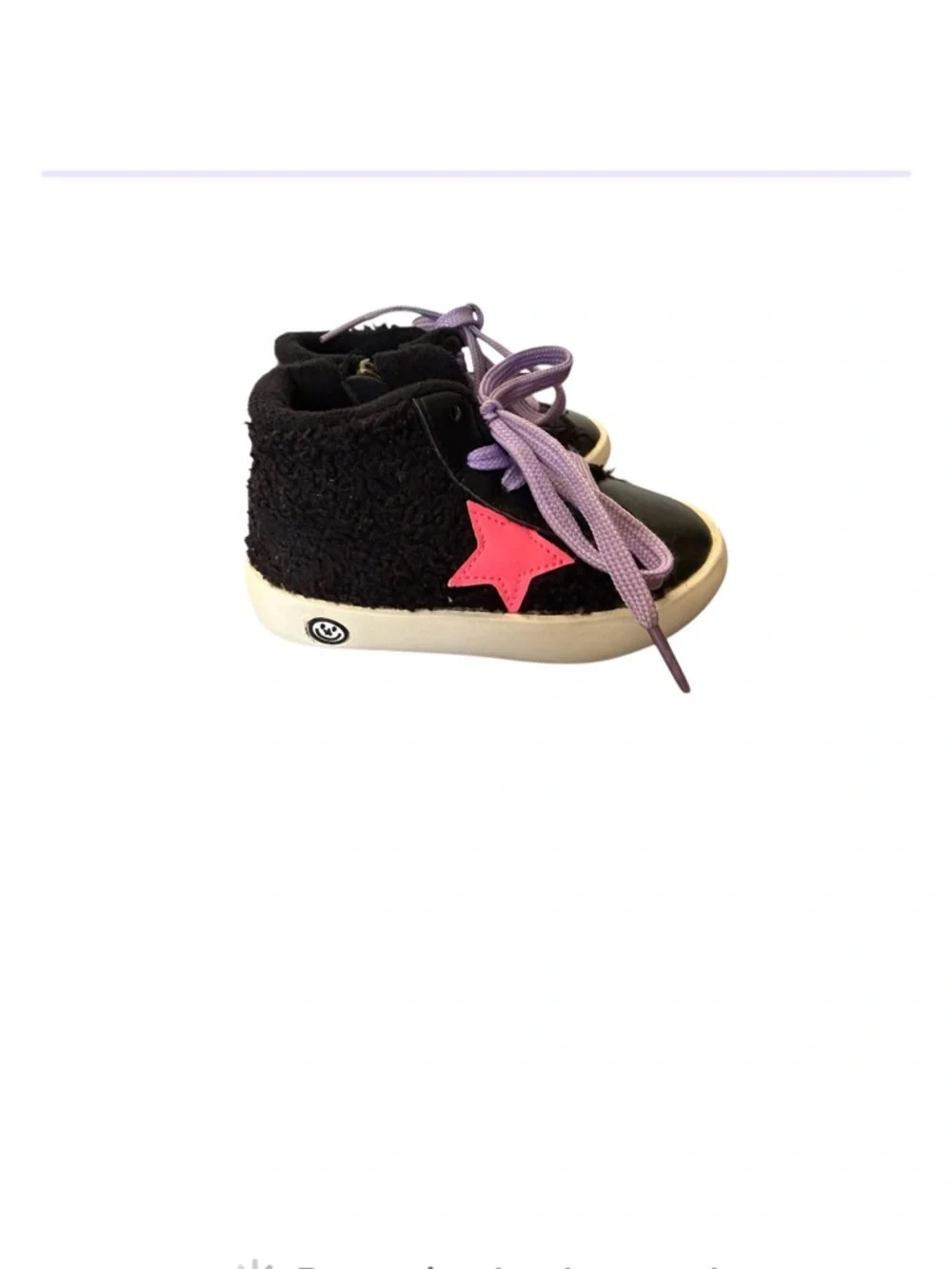 Lola + the Boys Black Sherpa High-Top Sneakers w Pink Star -Size 6